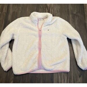 VINEYARD VINES Girls Sherpa Fleece Jacket Cream Zip-Up Cozy Fall Layer Size L 14
